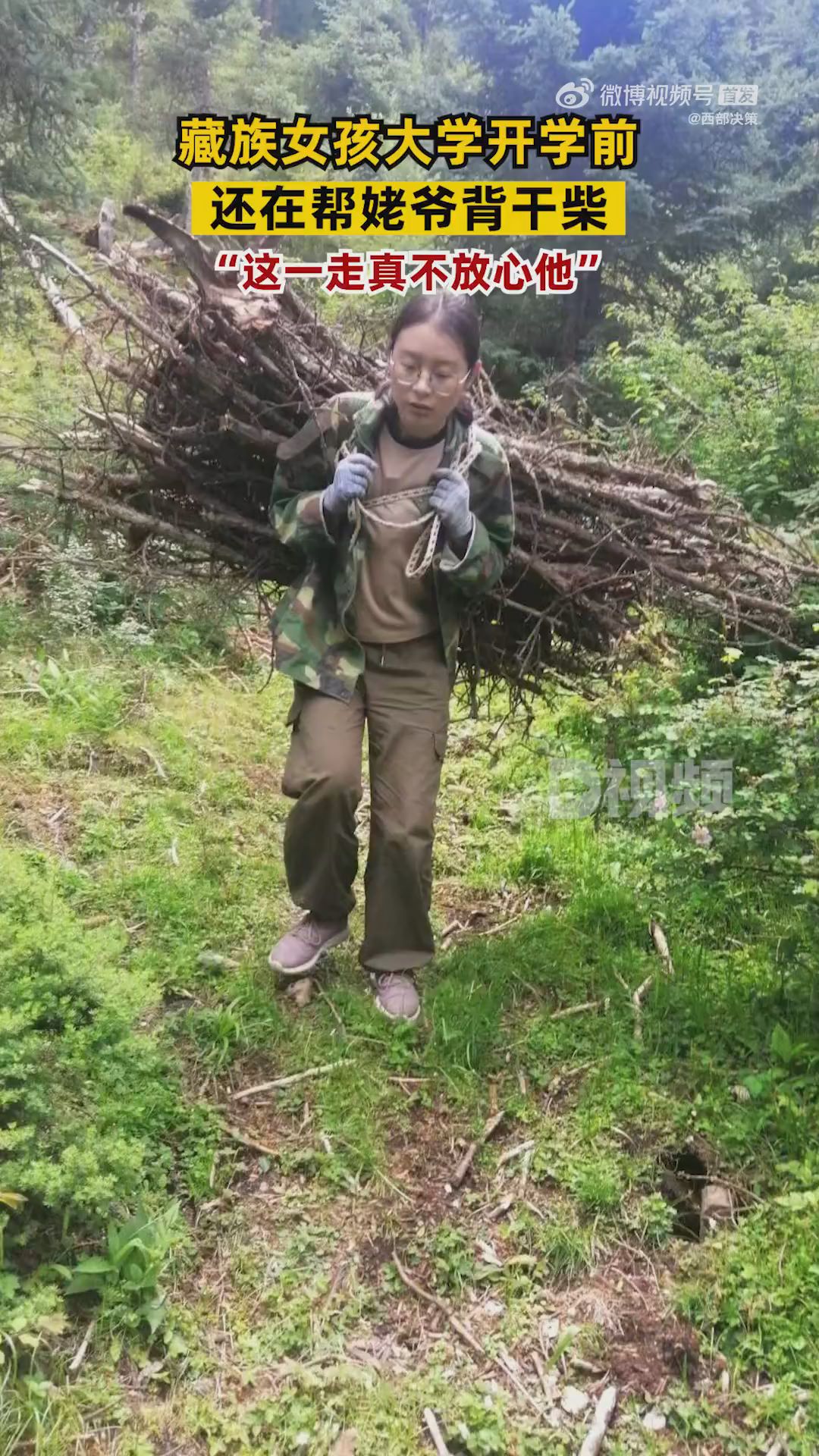 藏族女孩大學開學前幫姥爺背干柴