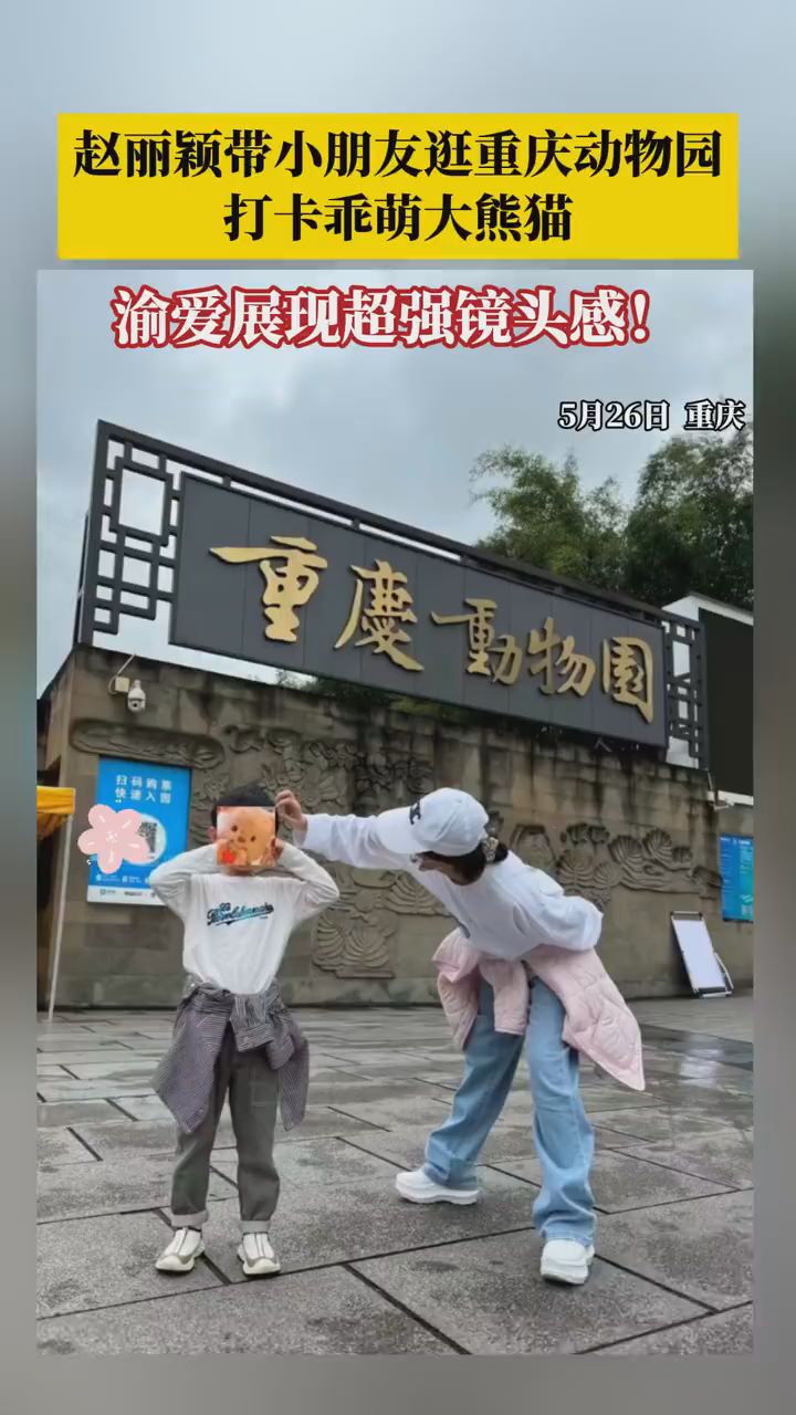 赵丽颖带小朋友打卡重庆动物园大熊猫