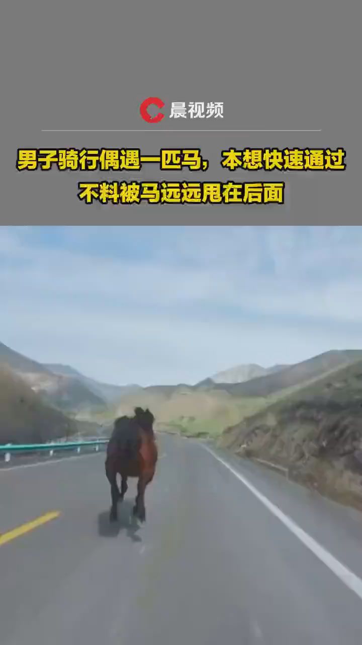 男子骑行时被一匹马远远甩在后面